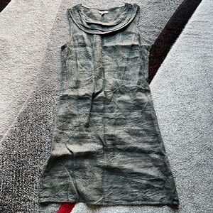 Lina Tomei Olive Green Embroidered Linen Shift Dress